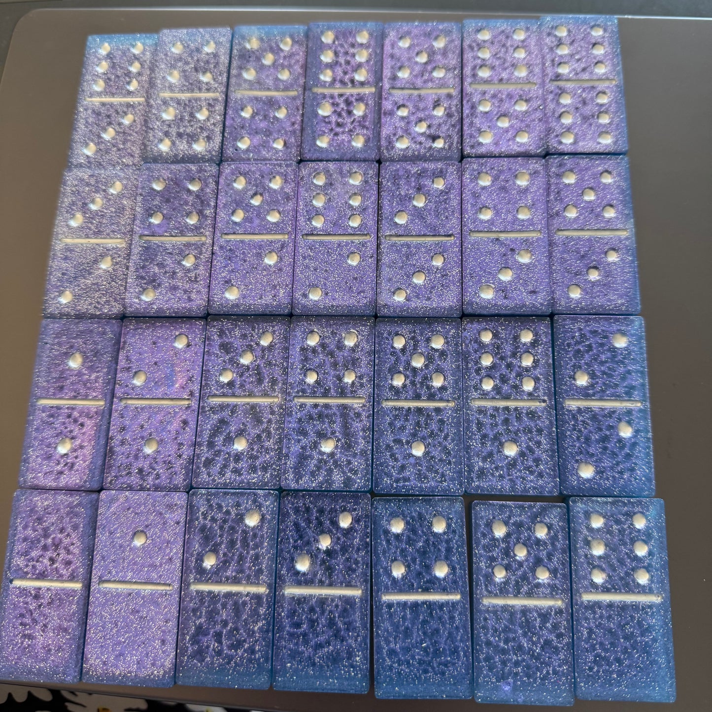 Purple sparkly resin dominoes