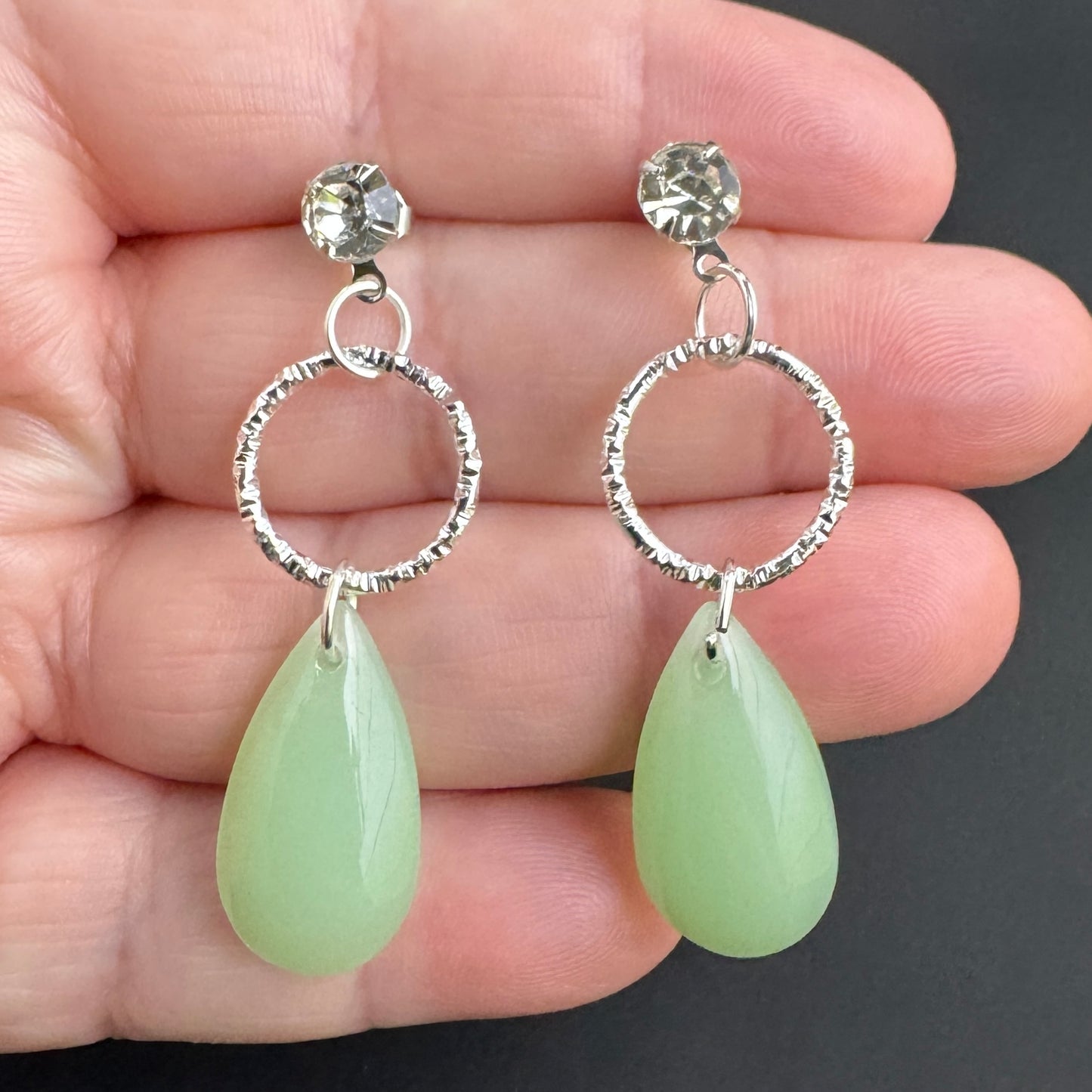 Green Glass Teardrop Earrings