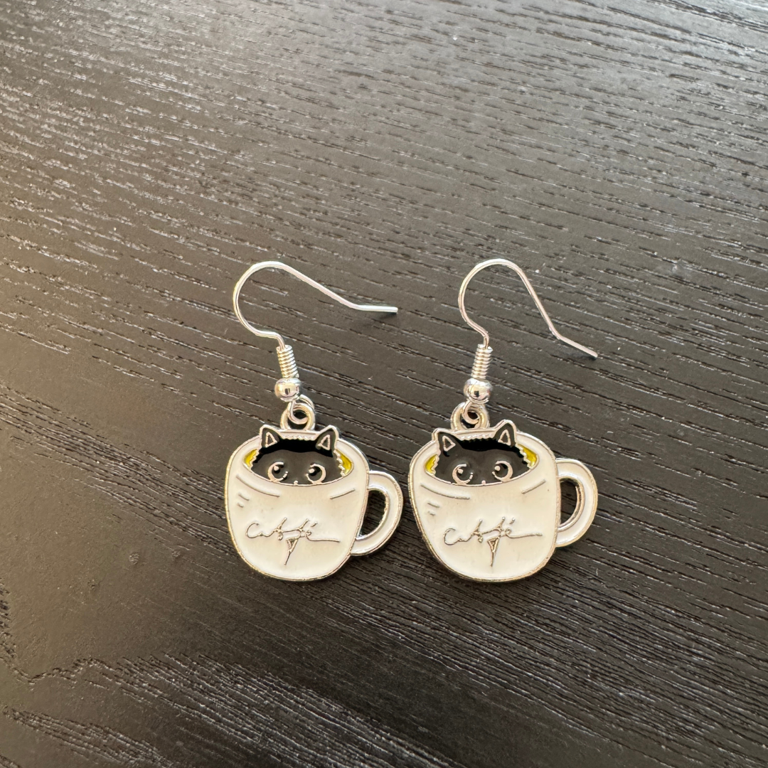Cats in Coffee Cup Earrings
