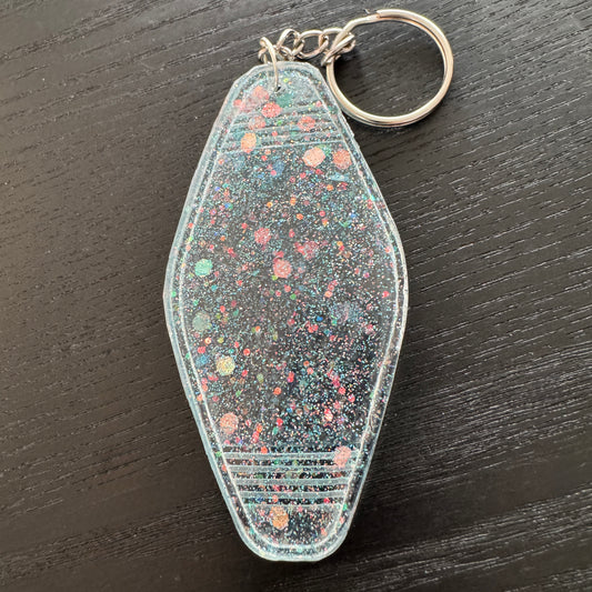 Blue tinted sparkly keychain