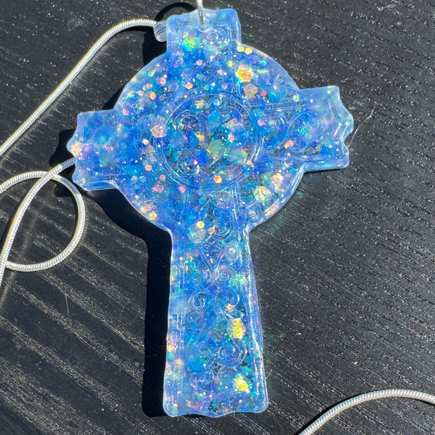 Mermaid sparkles Crucifix necklace