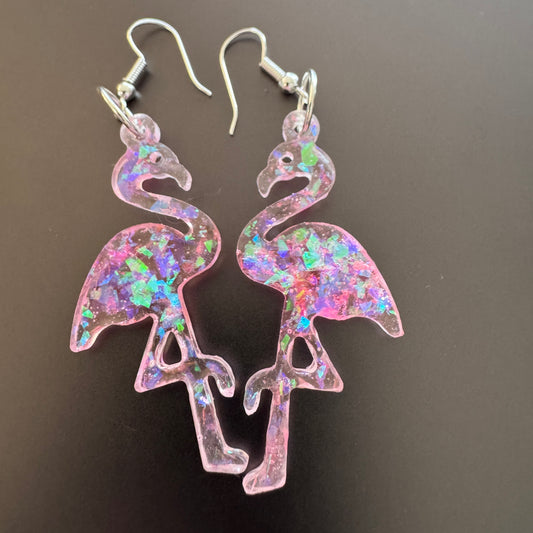 Pink Sparkles Flamingo Earrings