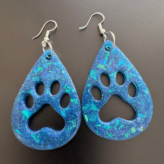 Blue Sparkles Pawprint Earrings