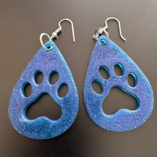 Night Glittery Pawprint Earrings
