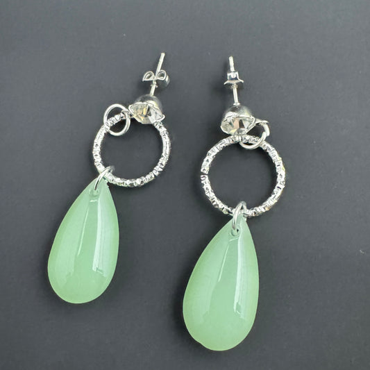 Green Glass Teardrop Earrings