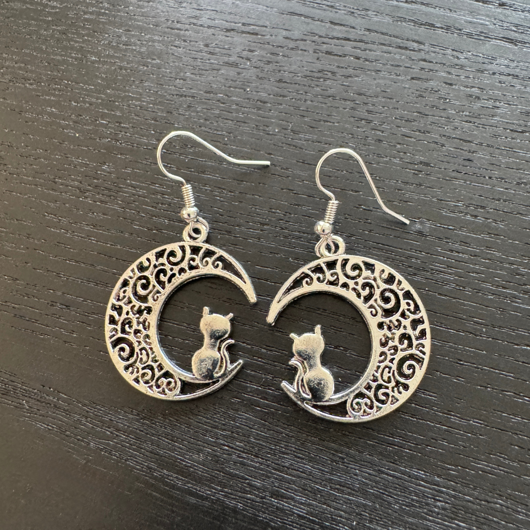 Moon and Cat Earrings